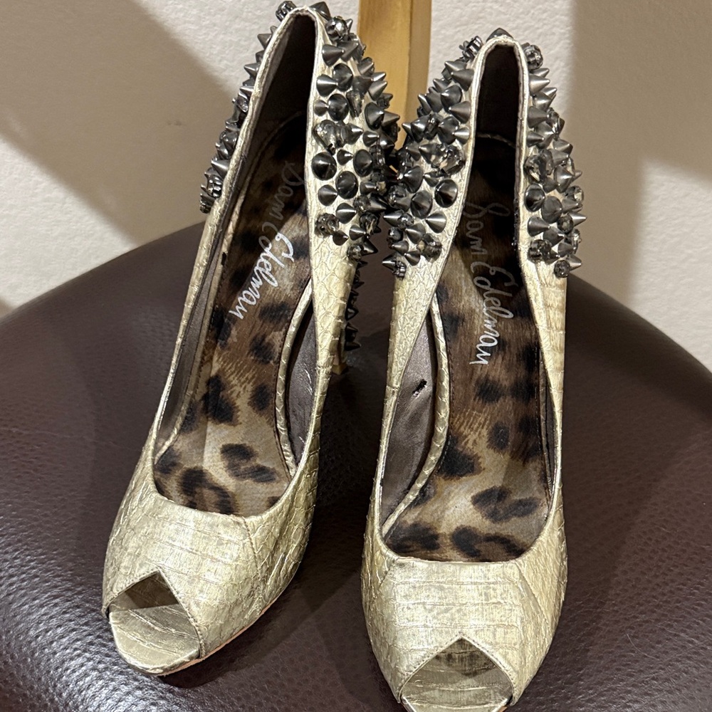 Sam Edelman Gold Studded Peep Toe Heels